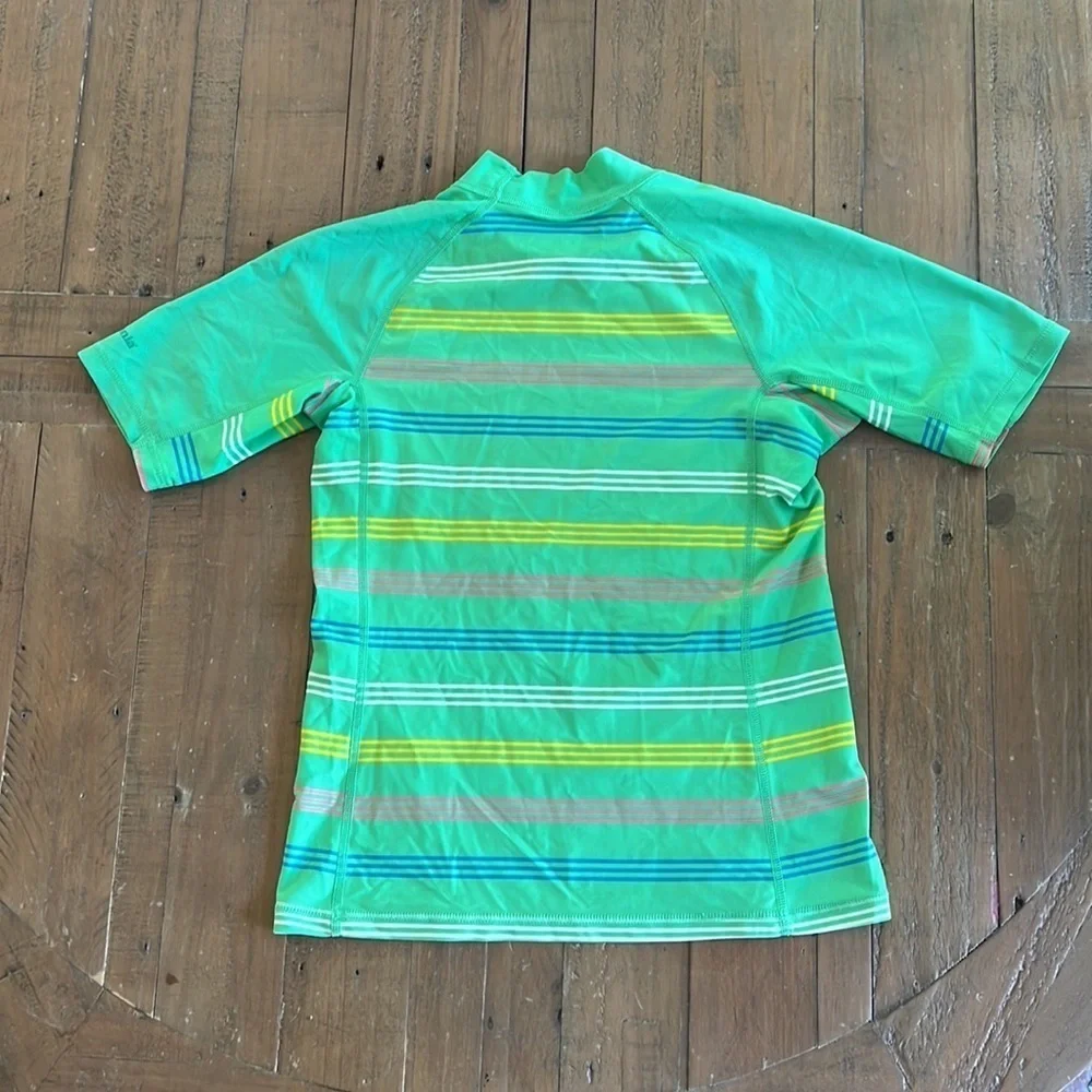 Patagonia green striped short sleeve rash guard